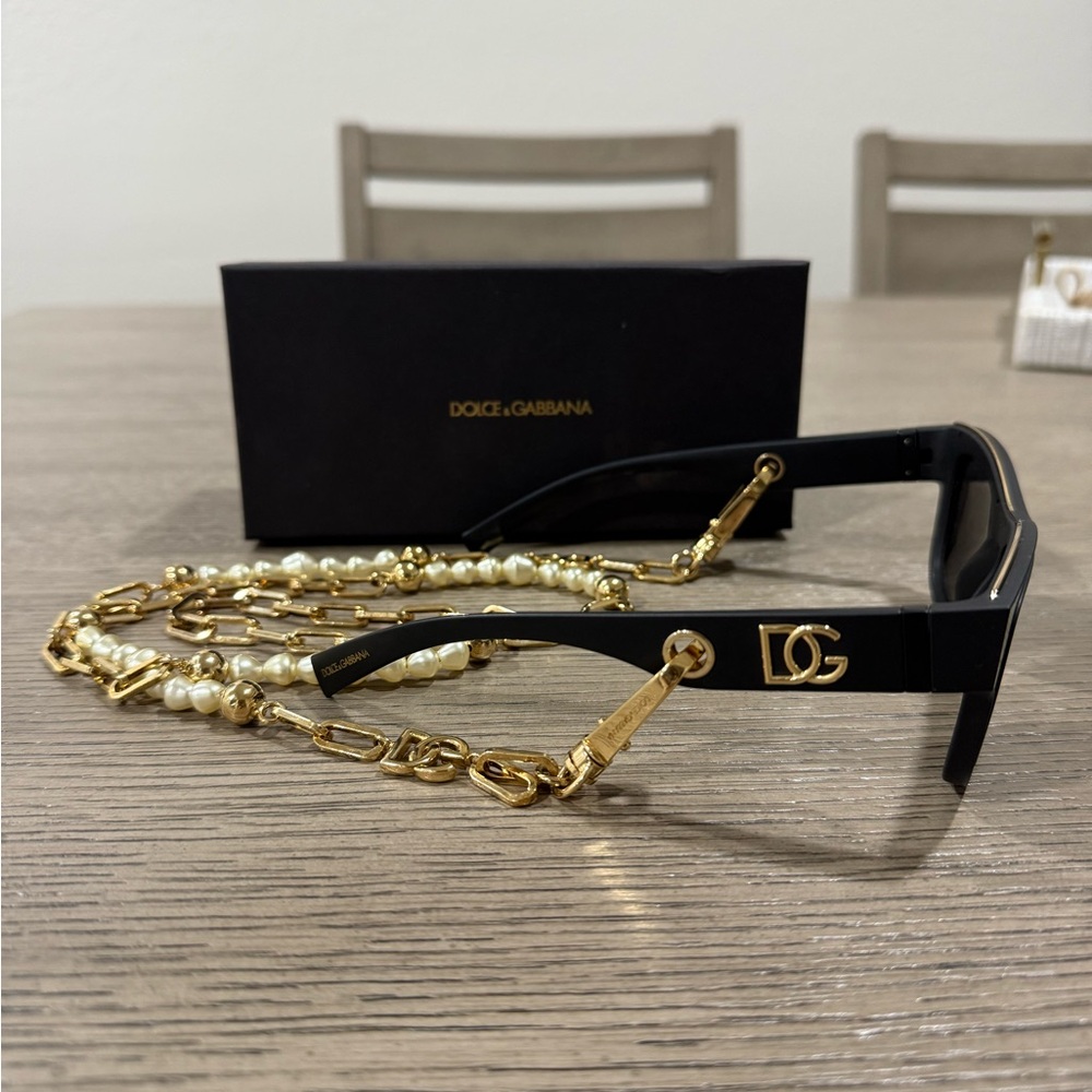 Dolce & Gabbana D-Frame Chain Embellished Sunglasses